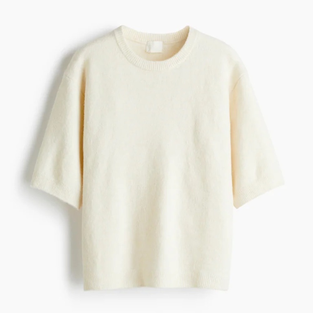 H&M Cream Basic Knit Top, Business Casual Minimalist Staple, Size XS, NWT